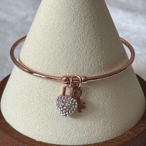 NEW AAA CZ Heart Lock Key Bangle Bracelet 18k Rose Gold Filled